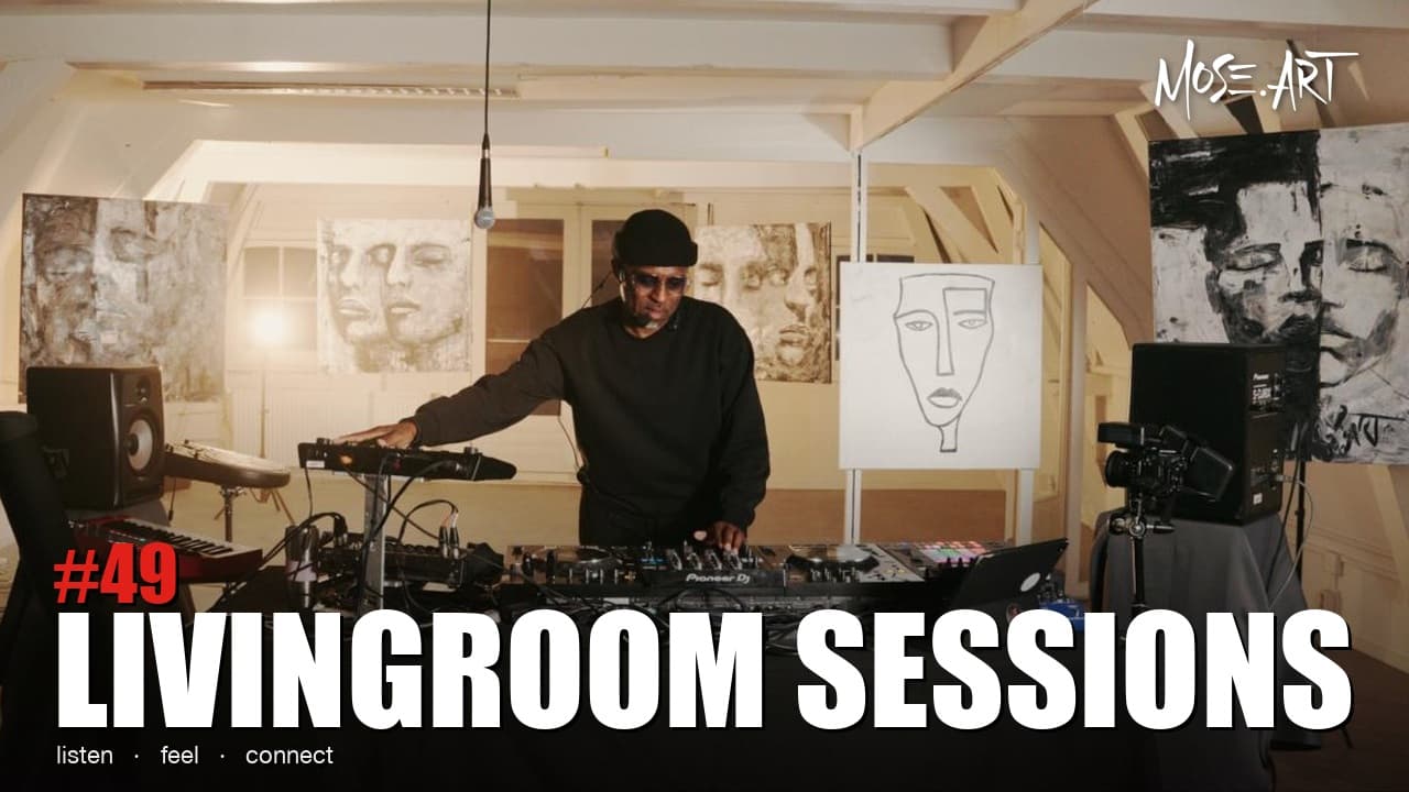 MOSE.ART Living Room Sessions #49 — YouTube cover, the artist live behind the decks before the FACES paintings